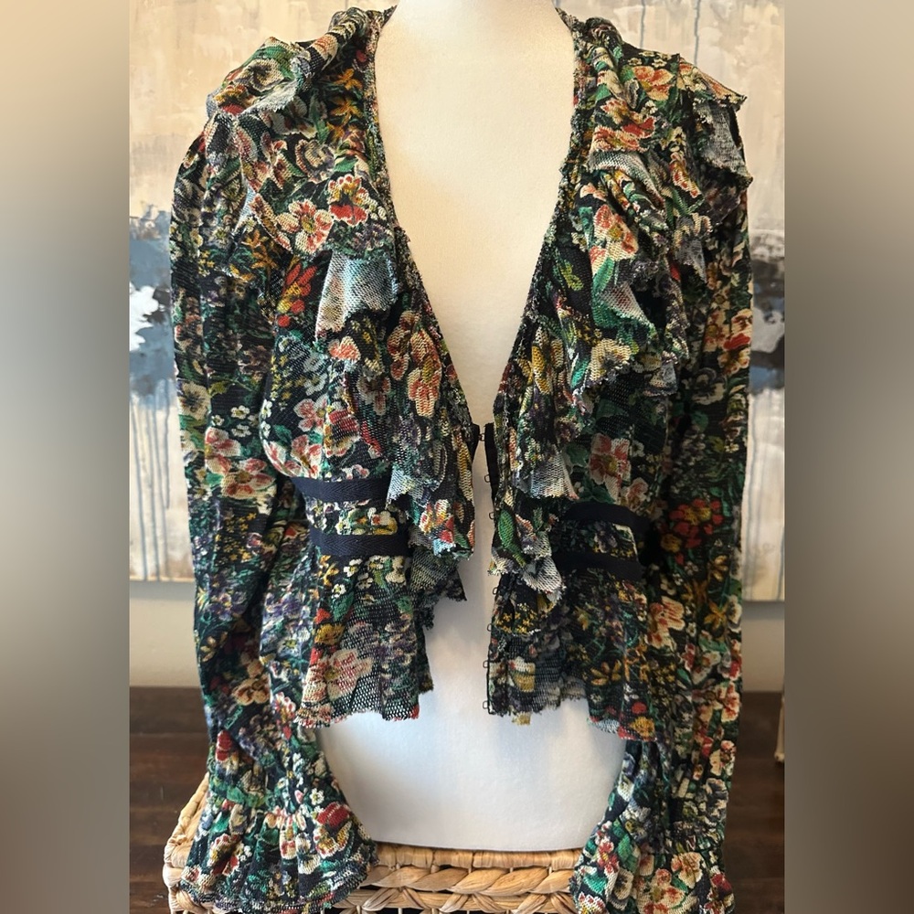 Free People Rudi Ruffle In Night Garden Long Sleeve Blouse